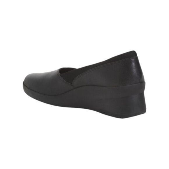 CLARKS Black Leather Suttyn Walk Comfort Wedge Heels - Picture 2 of 3